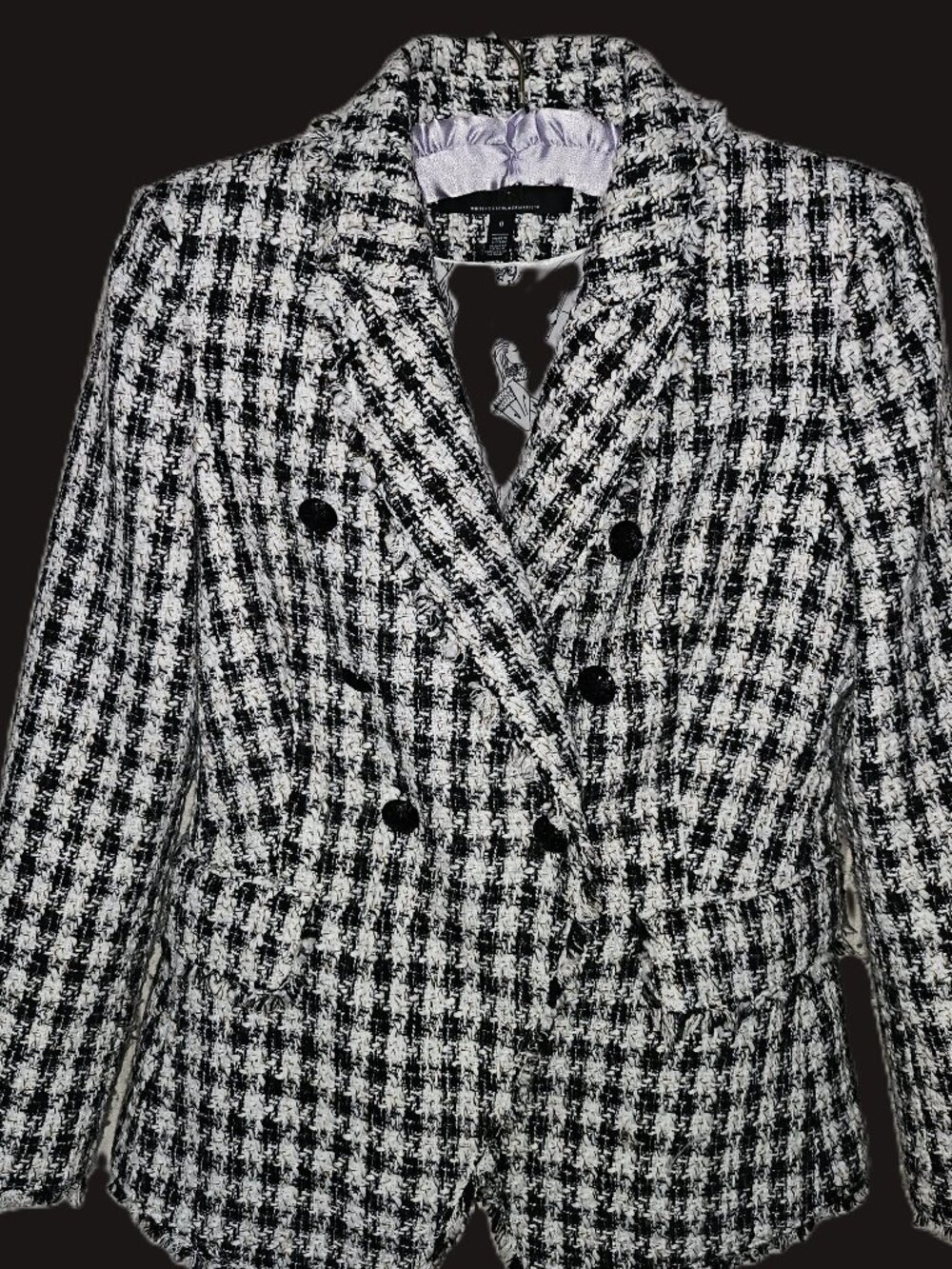 WHBM BLACK AND WHITE CHECKED DOUBLE-BREASTED 6 BUTTON BLAZER SIZE 0